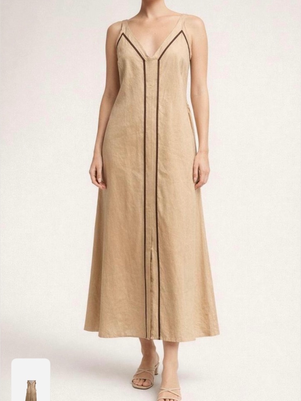 Beige 100% Linen Bias Cut Dress Quiet Luxury Size Small